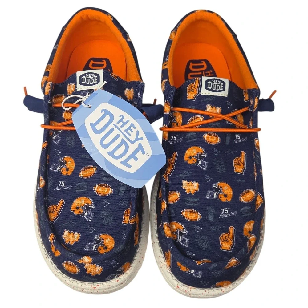 Hey Dude Wally Whataburger Mens 10 Blue Orange Slip On Casual Shoes Texas NWT